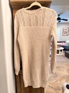 American Eagle Outfitters Cream Open-Stitch Crew Neck Sweater